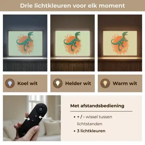 Dinosaurus - Groen - Planten - Cirkel Light Box met batterij (Wandlamp kind) middel -USP_lichtkleurNL