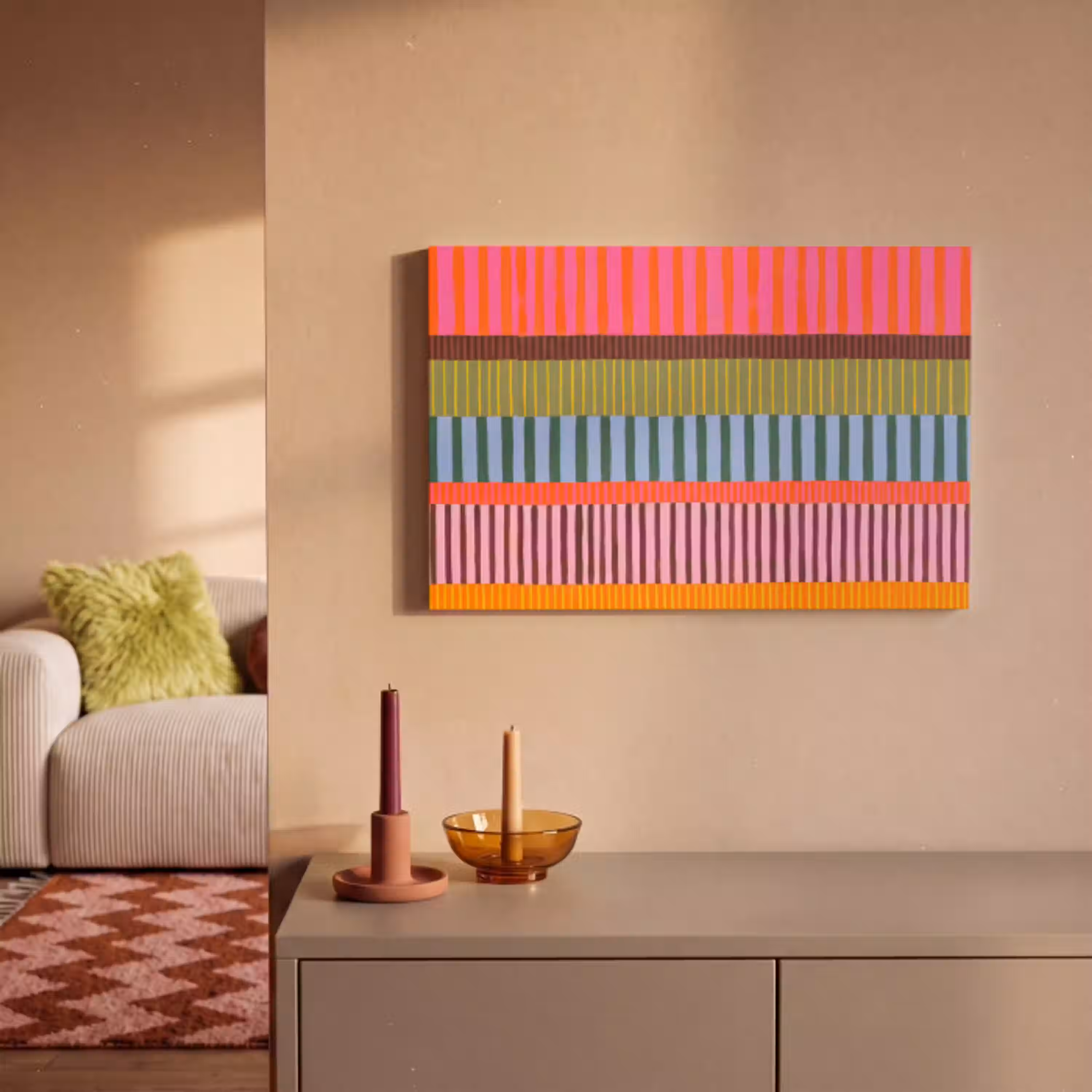 Abstract - Strepen - Modern - Kleurrijk - Kunst canvas 2cm klein -sfeer1