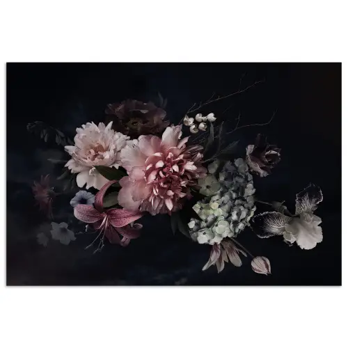 Bloemen - Vintage - Pastel - Zwart - Boeket poster papier klein -3d
