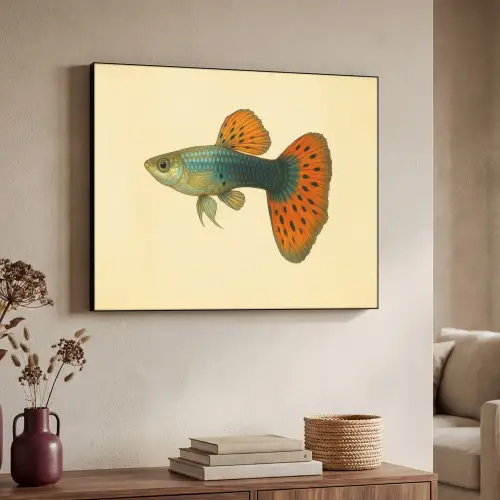 Vis - illustratie - Stippen - Oranje Textielframe zwart klein -sfeer3