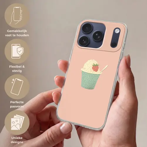 Bakje - Ijs - Aardbei - Roze Telefoonhoesje iPhone 17 Pro klein -sfeer3_NL