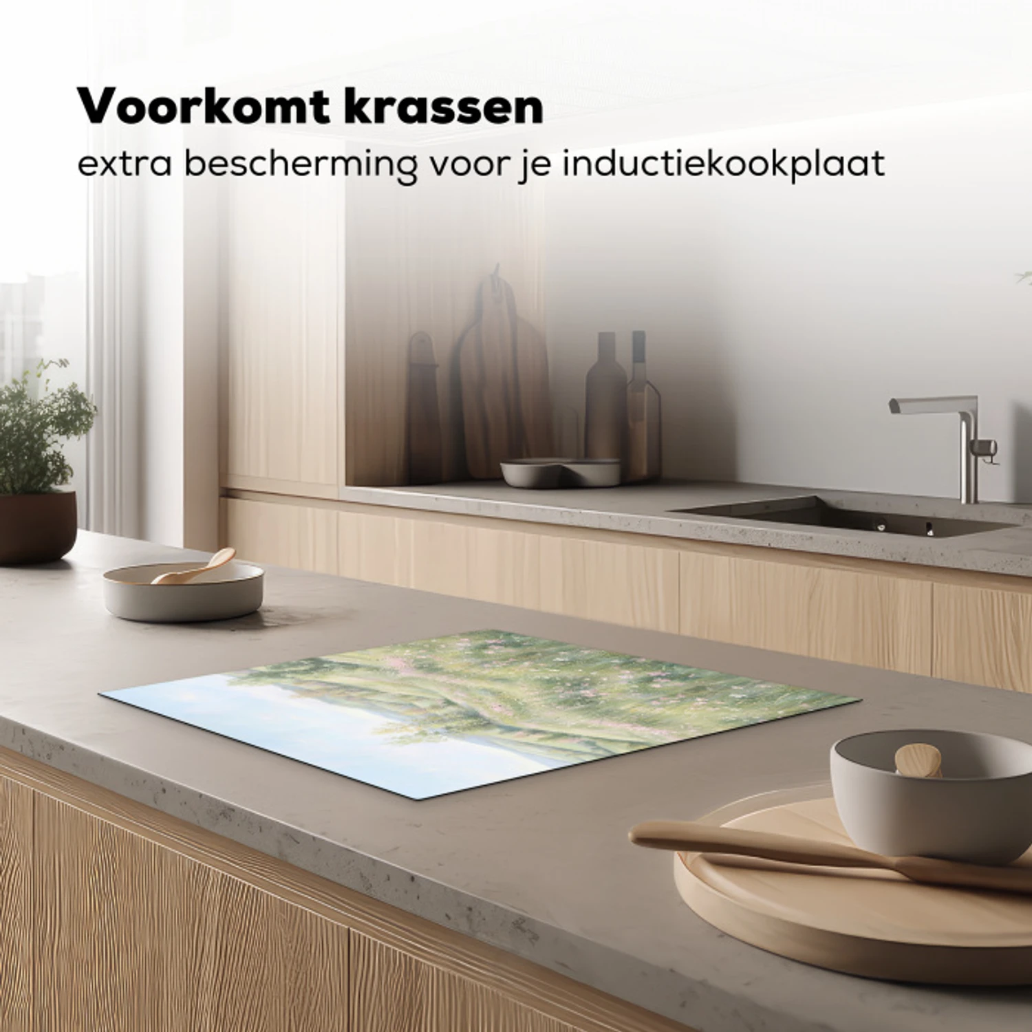 Bloemen veld - Bloemen - Groen Inductie beschermer vinyl 3mm middel -sfeer1
