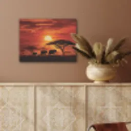 Savanne - Olifanten - Zonsondergang PET vilt klein -sfeer4