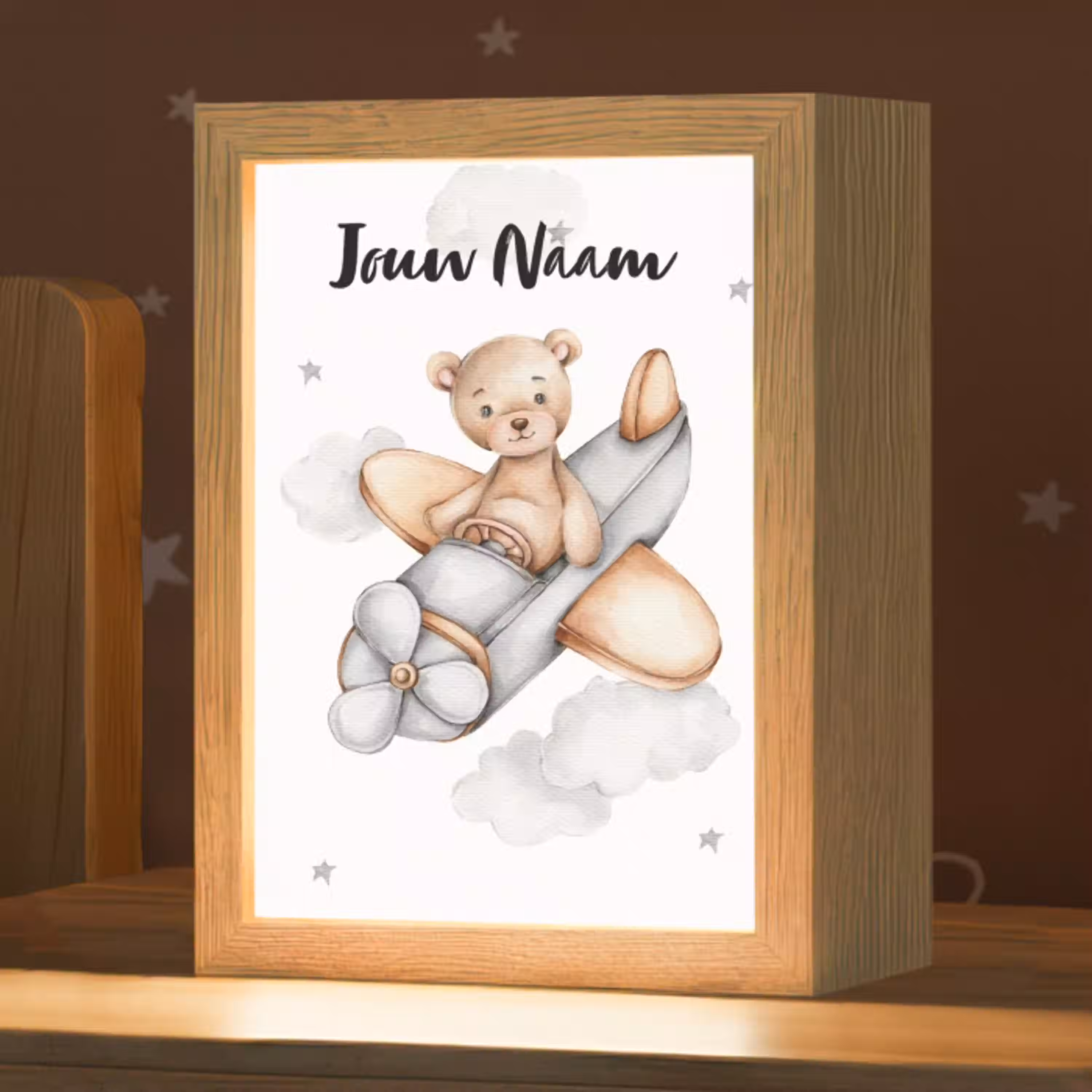 Beer - Vliegtuig - Sterren - Kinderen Light Box met kabel (Kinderlampje) klein -zzz_3d_website