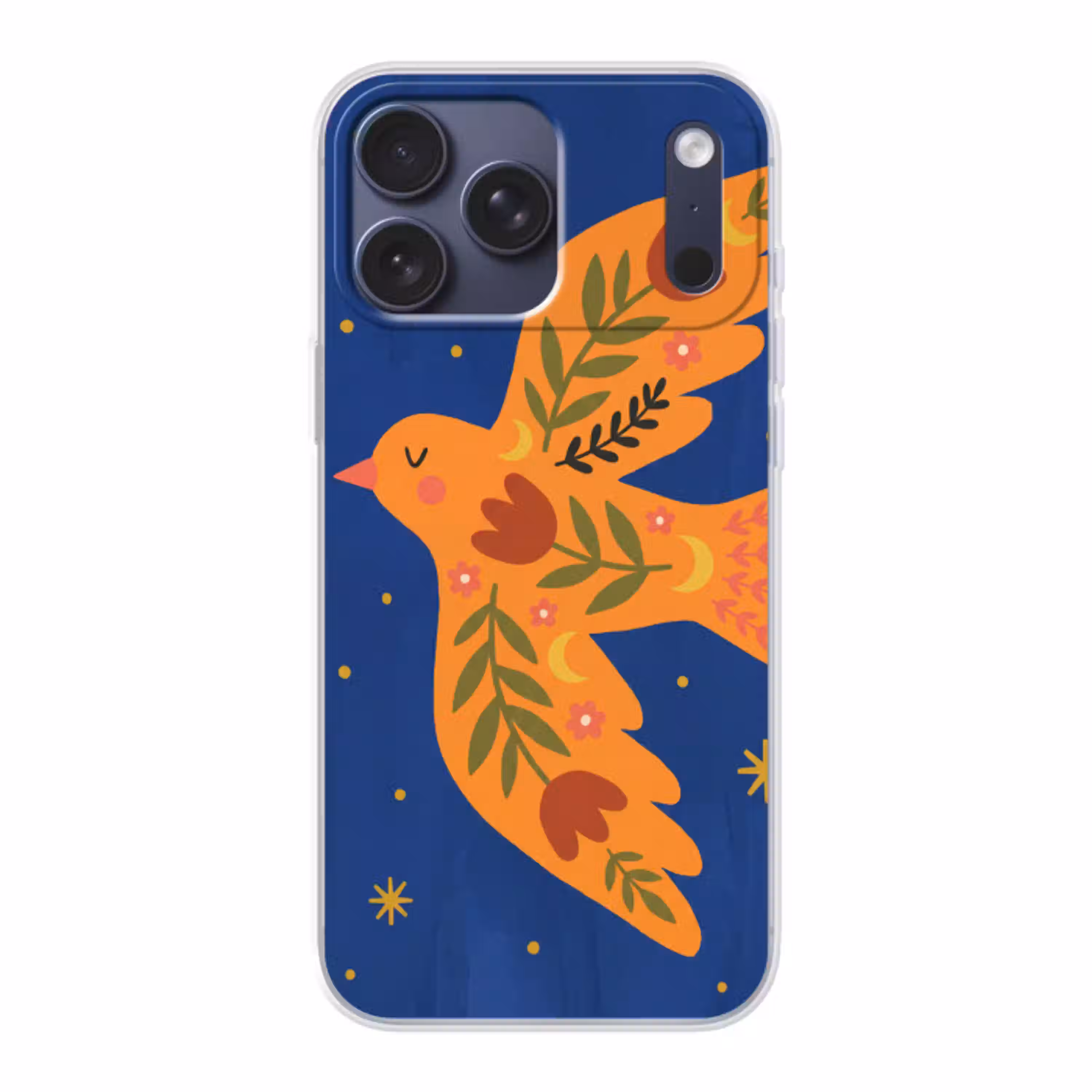 Vogel - Bloemen - Decoratief - Oranje - Blauw Telefoonhoesje iPhone 17 Pro Max klein -3d