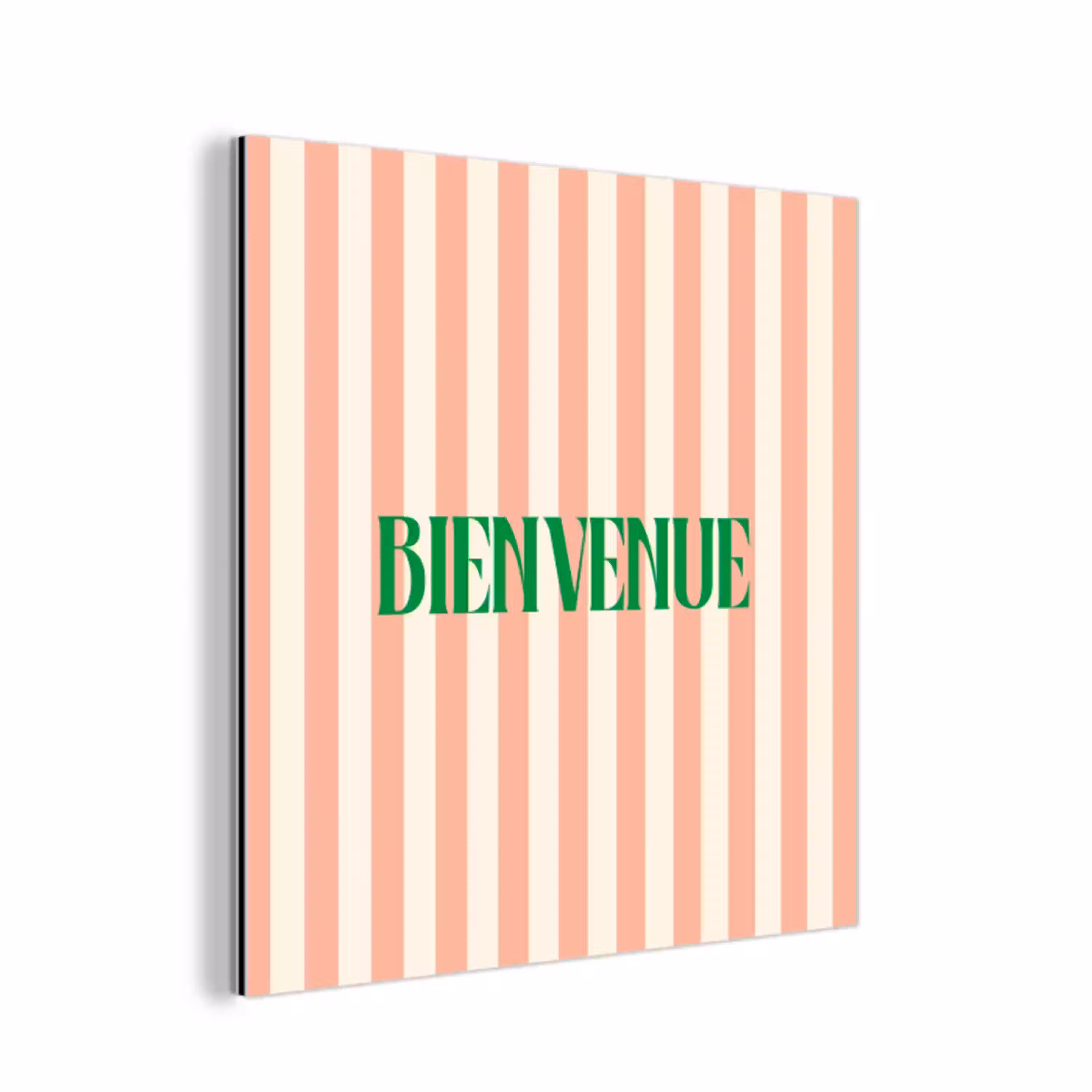Zachtroze - Groen- Strepen - Bienvenue aluminium wit klein -3d