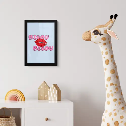 Bisou - Blauw - Roze - Lippen fotolijst zwart zonder passe partout klein -usfeer4_kinderkamer