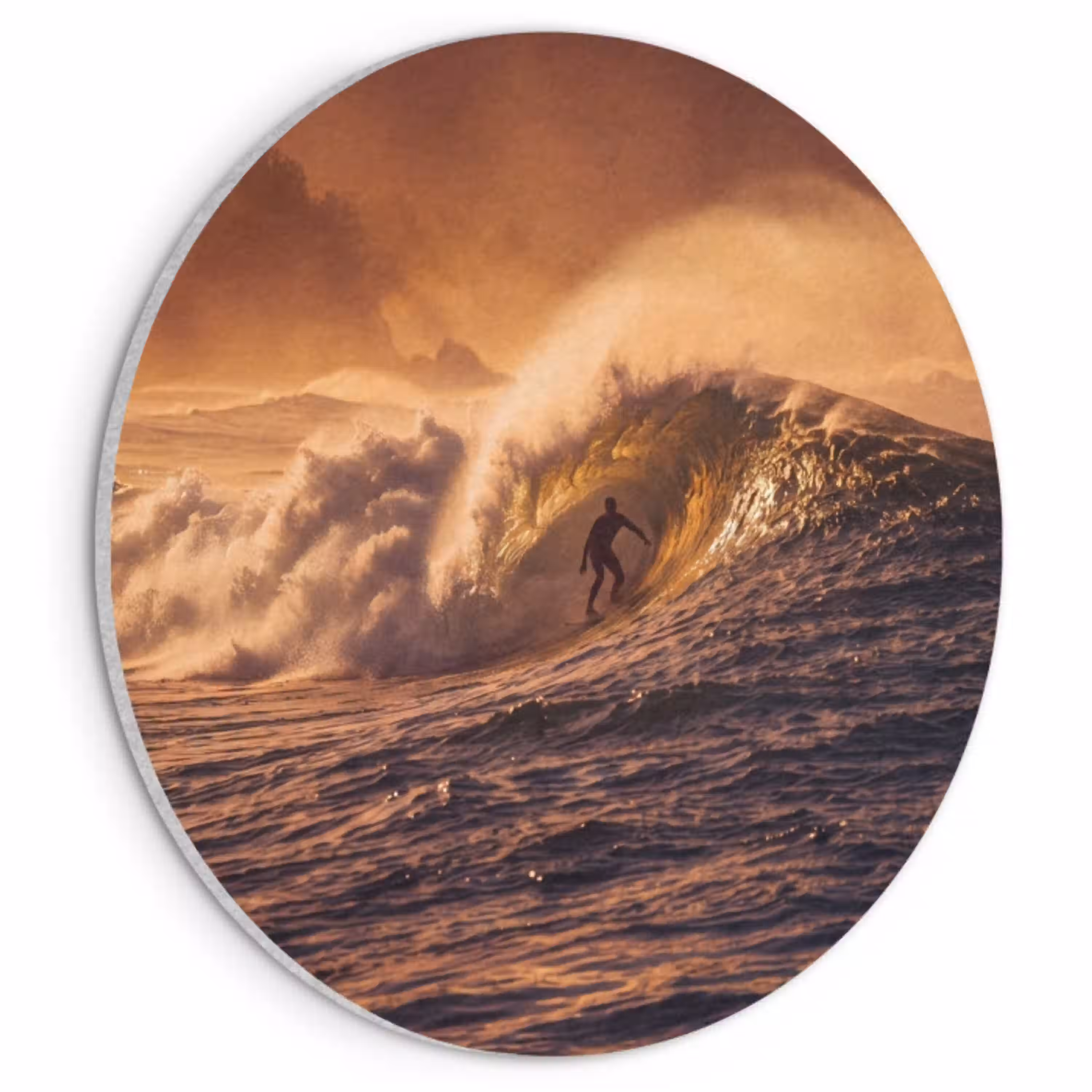Surfer - Golf - Oceaan - Sport - Oranje Akoestische PET Vilt - Rond klein -3d
