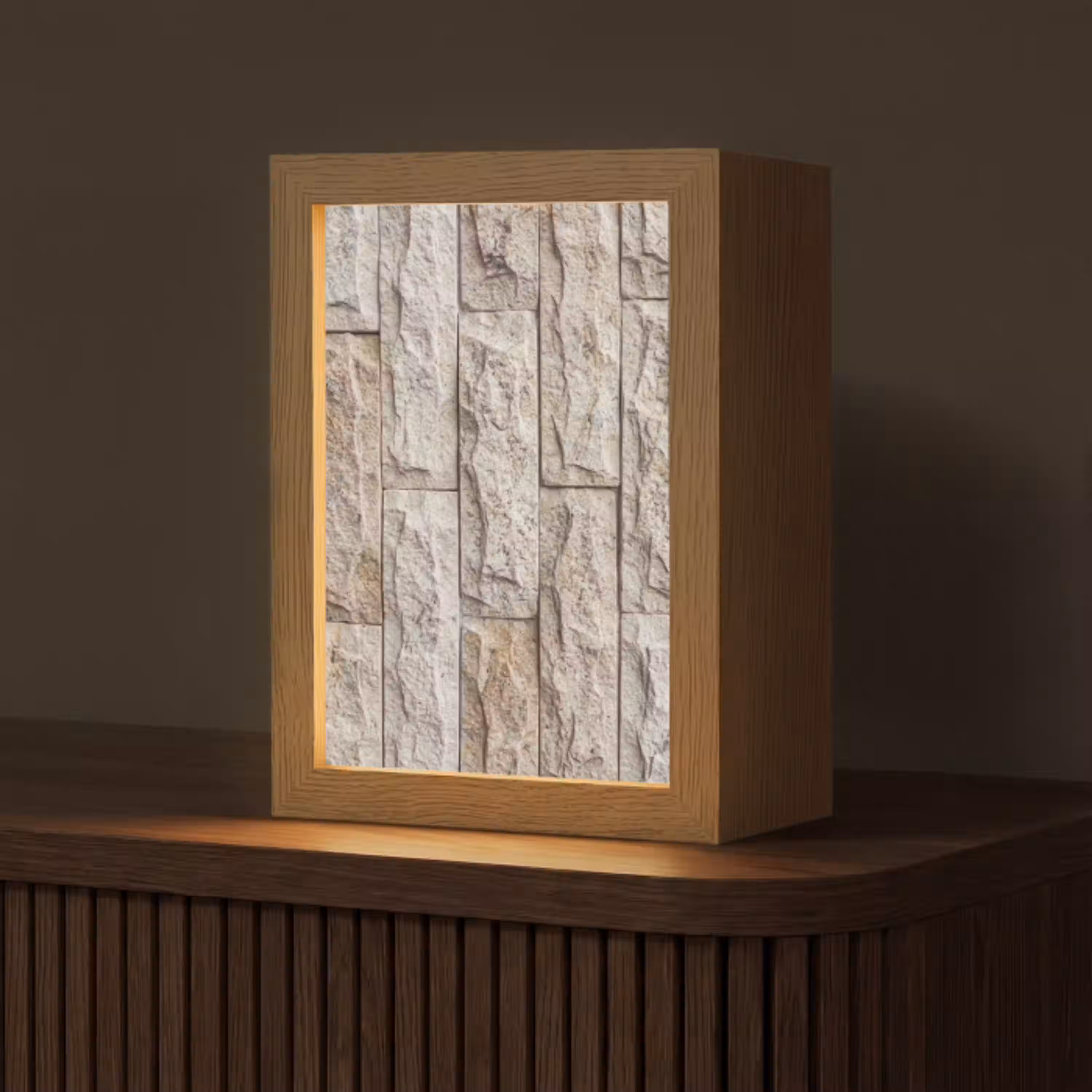 Muur - Steen - Ruw - Beige - Textuur Light Box met kabel (Tafellamp) klein -z3d_website