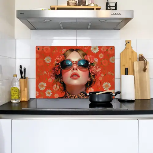 Vrouw - Kleurrijk - Dierenprint - Bloemen Inductie beschemer met haakjes klein -sfeer2