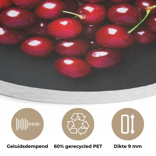 Kersen - Hart - Rood - Zwart Akoestische PET Vilt - Rond klein -closeup_NL
