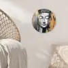 Boedhha - Penseelstreken - Goud - Abstract Wandcirkel kunststof plaat 5mm dik klein -sfeer5