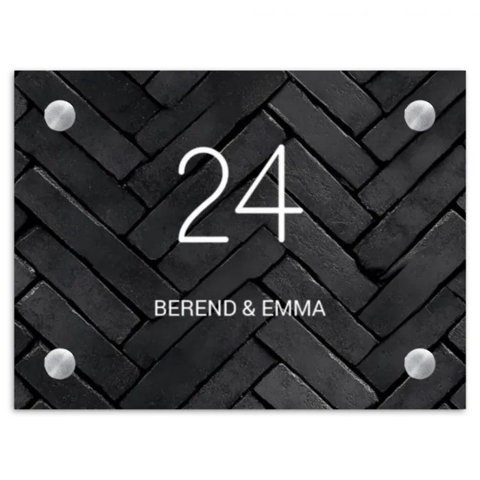 Zwarte tegels - Klassiek Naambord Rechthoek middel -3d