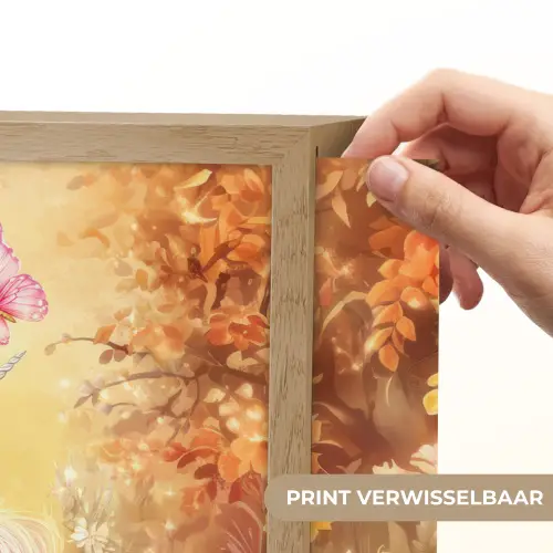 Eenhoorn - Bloemen - Vlinder - Roze Light Box met batterij (Wandlamp kind) middel -USP_websiteprintNL