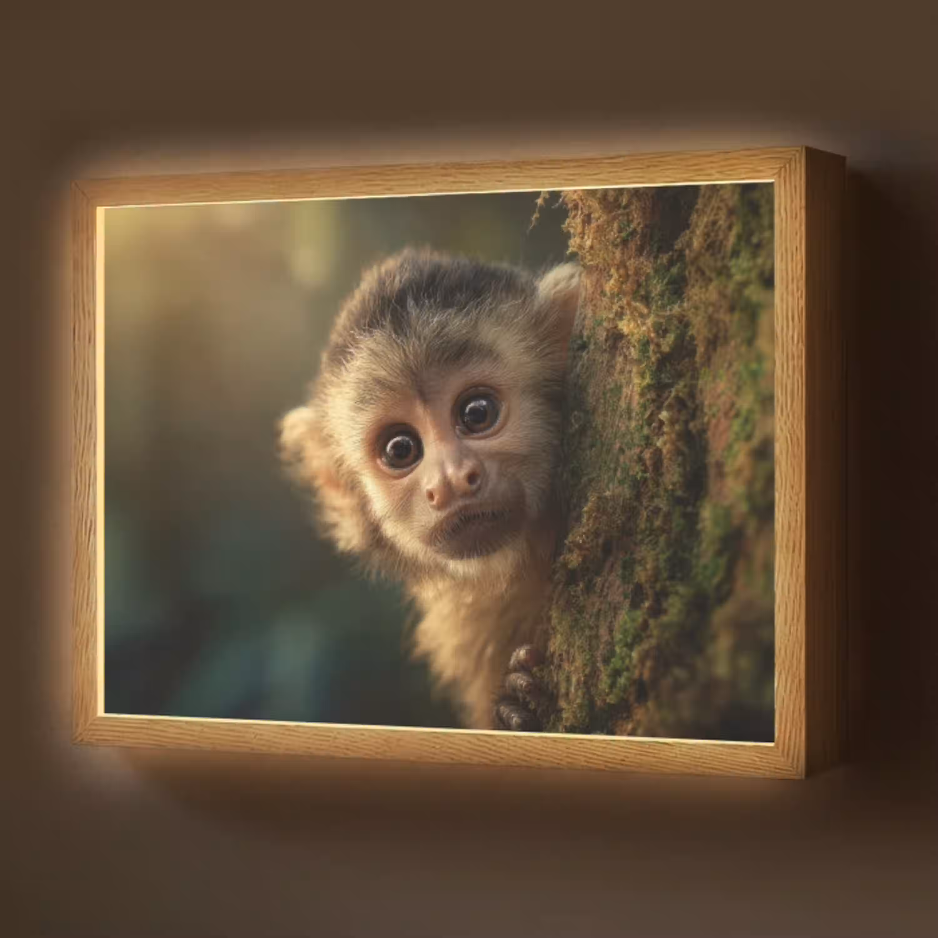 Aap - Boomstronk - Bruin Light Box met batterij (Wandlamp) middel -z3d_website