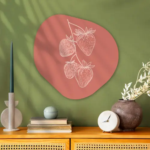 Minimalistisch - Illustratie - Aardbei - Tak Wandcirkel Organisch Plexiglas middel -sfeer2