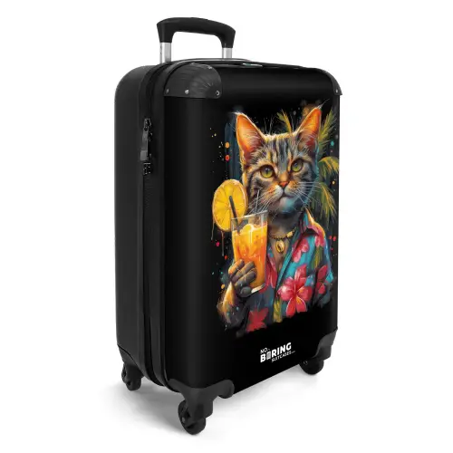 Kat in tropische street art stijl Koffer - NBS - Handbagage middel -productfoto_3d