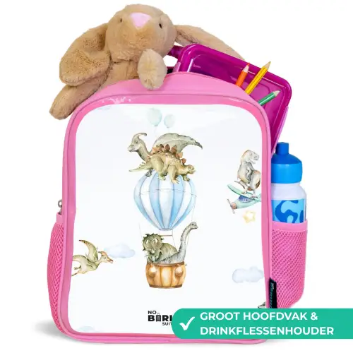 Dwalende dino's Kinderrugzak - Roze middel -inhoud_NL