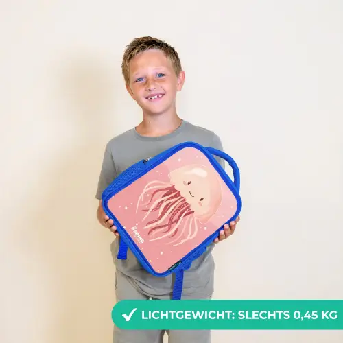Roze kwal met gezicht Kinderrugzak - Blauw middel -sfeer1_NL