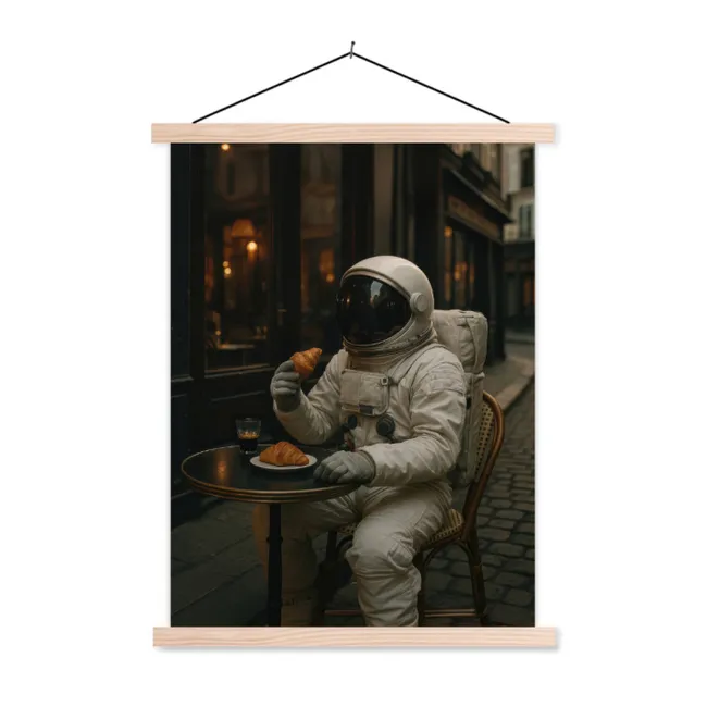 Hanging Poster - Cafe - Croissant - Coffee - Astronaut