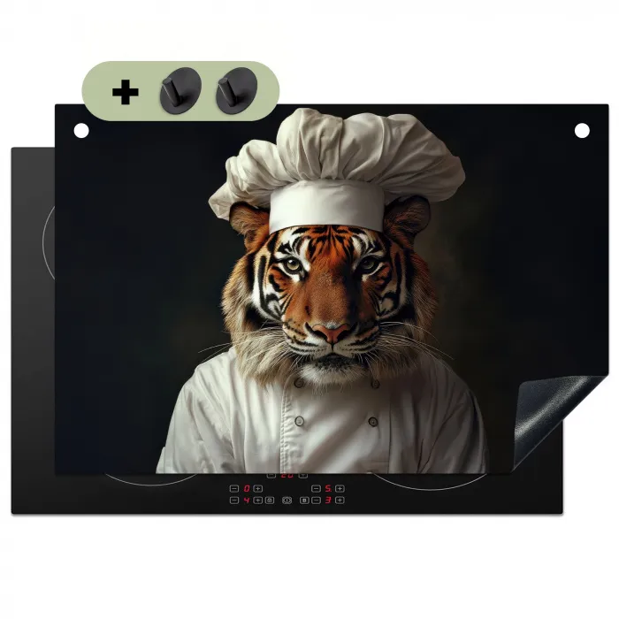 Tijger - Kokskleding - Bruin Inductie beschemer met haakjes klein -3d
