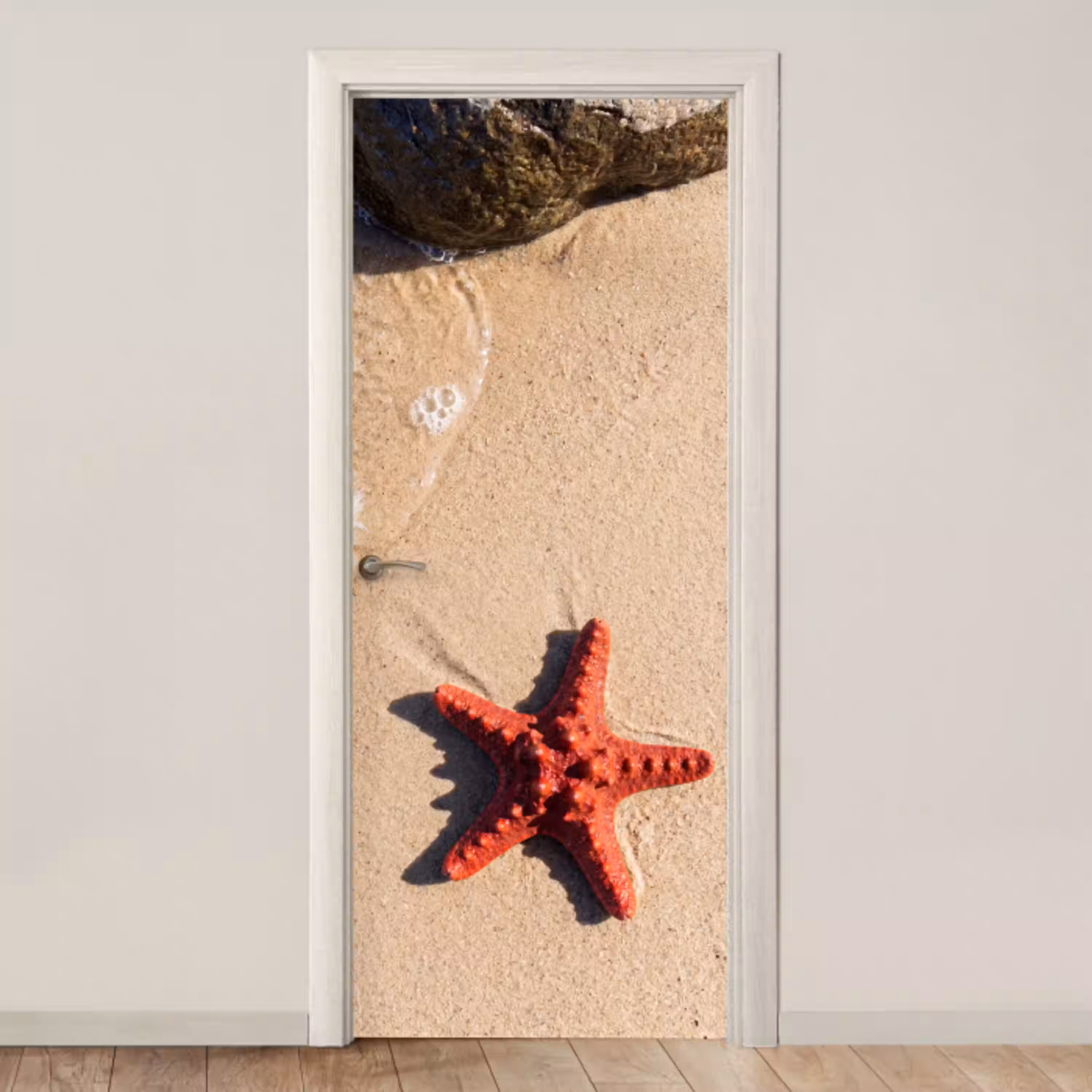 Dieren - Strand - Zee - Natuur - Rood deurposter klein -3d_beige