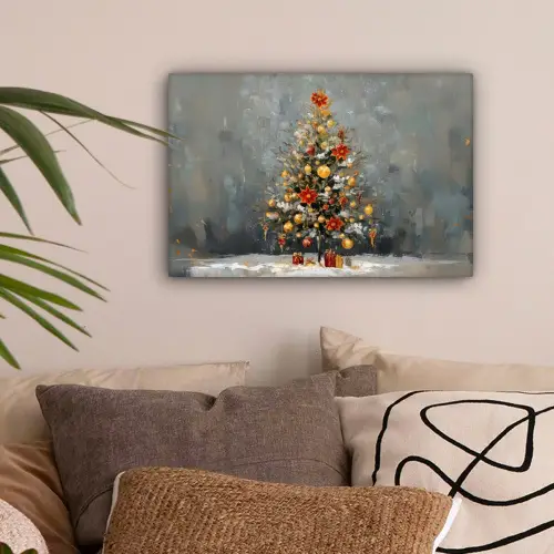 Kerstboom - Cadeaus - Rood - Goud canvas 2cm klein -sfeer1