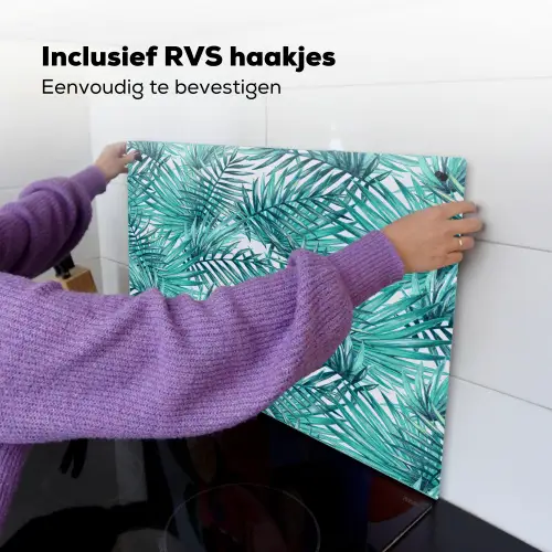 Bladeren - Ijsblauw - Wit Inductie beschemer met haakjes klein 777 -ky-ophangen-nl