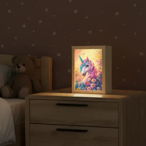 Eenhoorn - Roze - Kleurrijk - Sprookjesbos Light Box met kabel klein -sfeer1_kind