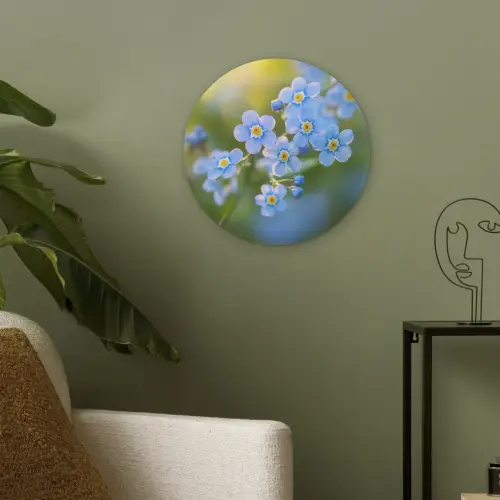 Bloemetjes - Blauw - Vergeet mij nietjes Akoestische PET Vilt - Rond klein -sfeer2