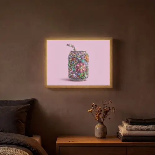 Frisdrankblikje - Bloemenpatroon - Edelstenen - Kleurrijk Light Box met batterij (Wandlamp) middel -sfeer4