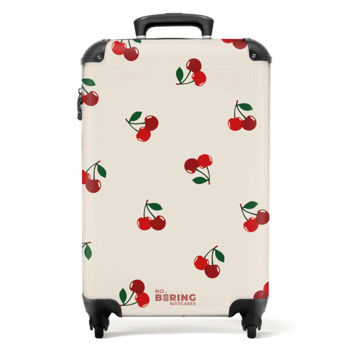 Beige achtergrond met patroon van grote kersen NBS - Handbagage koffer - Unisex middel -productfoto_recht