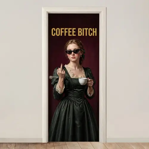 Koffie - Vrouw - Middelvinger deurposter klein -3d_beige