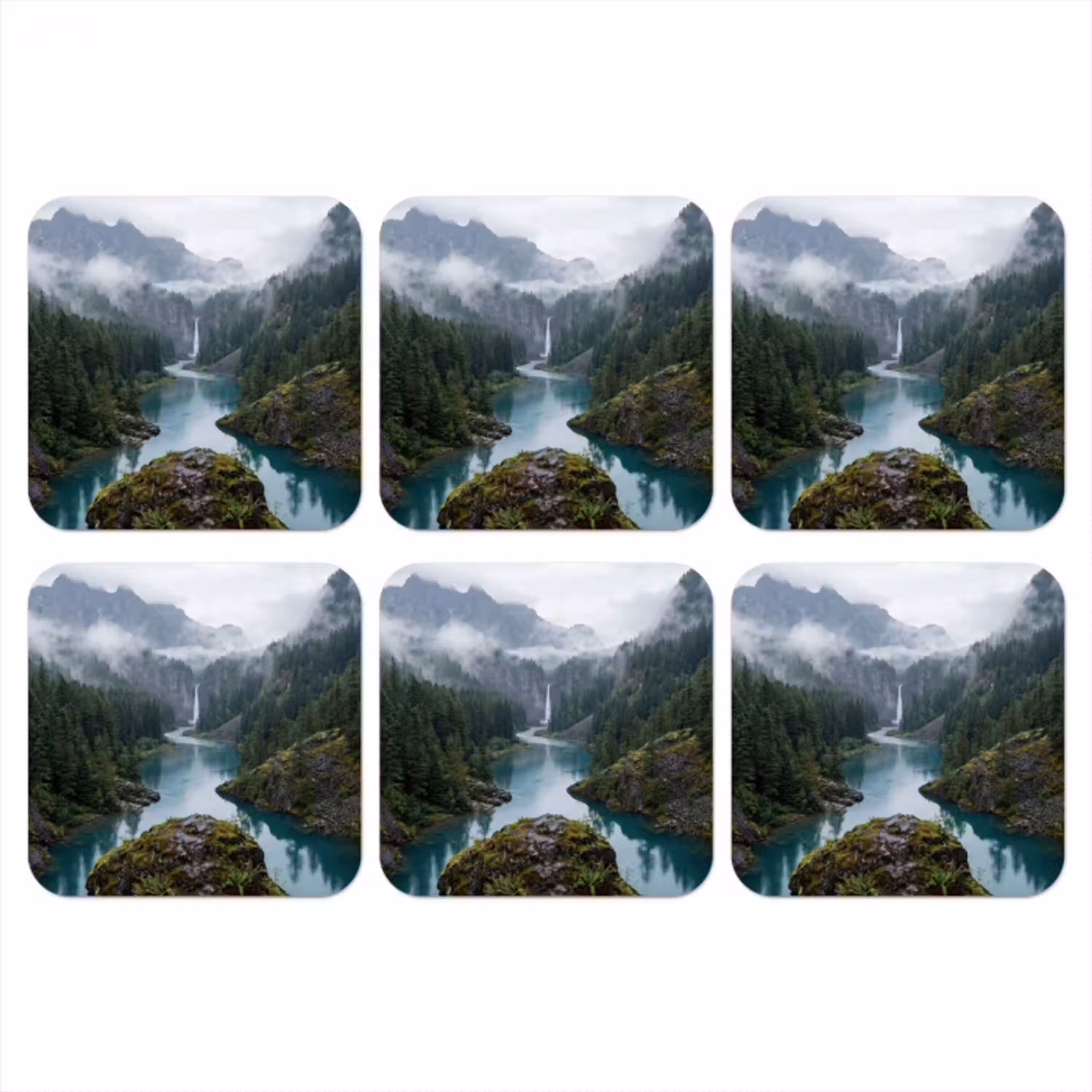 Waterval - Bomen - Bergen onderzetter kurk middel -3d