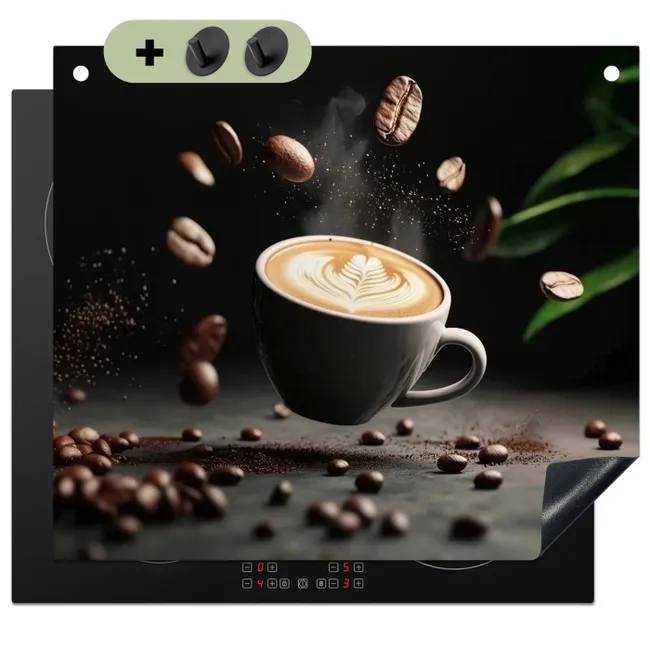 Induction Hob Cover & Splashback (2-in-1) - Cappuccino - Cup - Beans - Brown