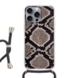 Slangenleer - Patroon - Beige Hoesje iPhone 16 Pro Max met koord klein -3d