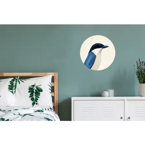 Illustratie - Blauw - Vogel Wandcirkel aluminium klein -slaapkamer