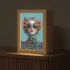 Vrouw - Blauw - Vlinder - Bloemen - Aesthetic Light Box met kabel (Tafellamp) klein -z3d_website
