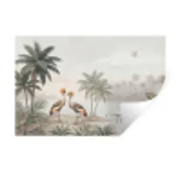 Kraanvogels - Palmbomen - Tropisch Muursticker klein -3d