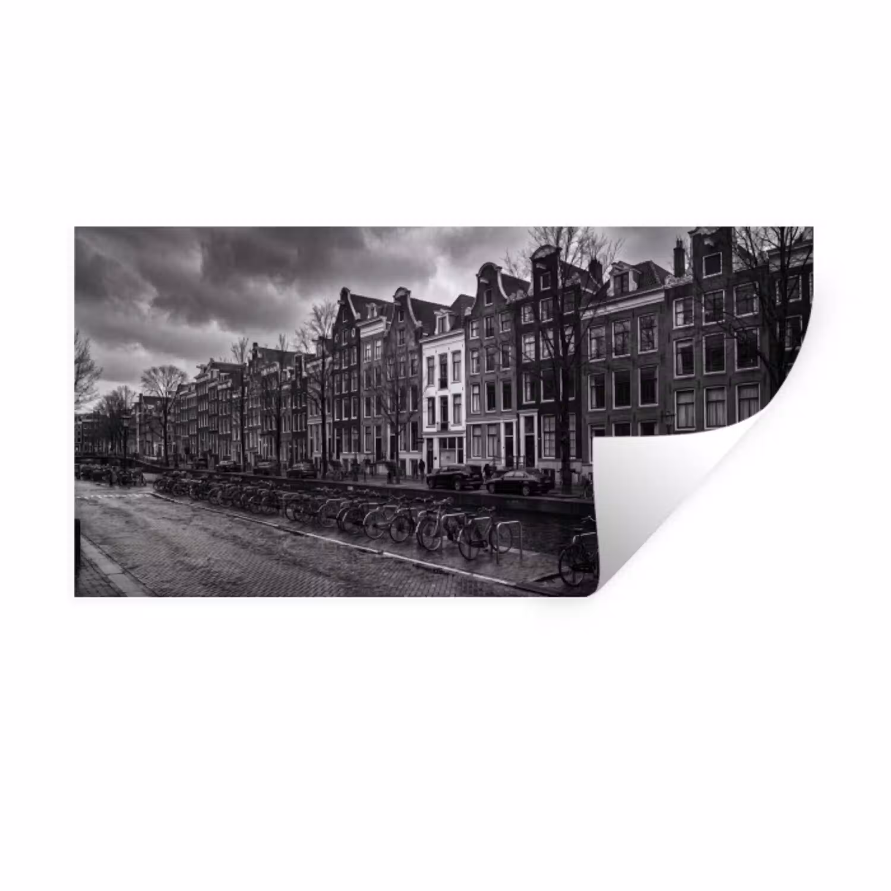 Huis - Gracht - Amsterdam - Architectuur - Zwart-wit Muursticker klein -3d