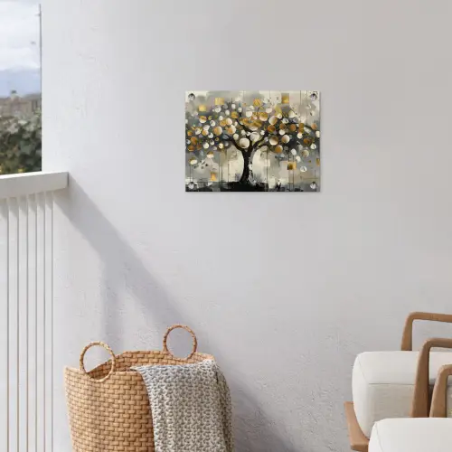 Boom - Abstract - Beige - Goud - Zwart tuinposter los doek klein -sfeer8