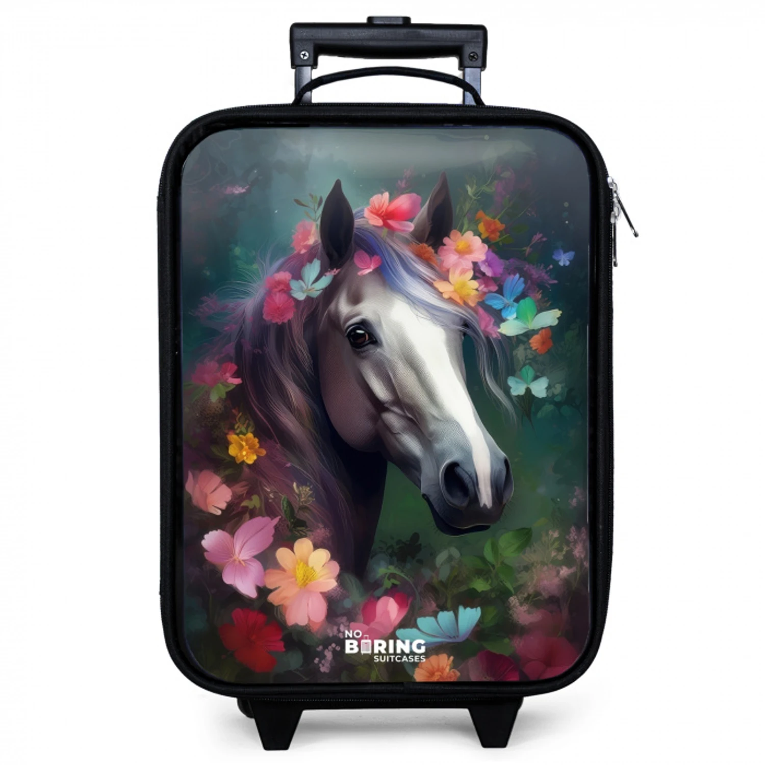 Paard in kleurrijke bloemen Kinderkoffer - Zwart klein -zzz_website3d