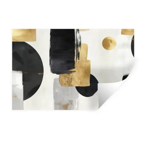 Goud - Rechthoeken - Cirkels - Abstract Muursticker klein -3d