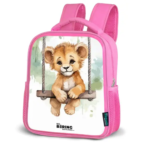 Leeuwenwelpje met schommel illustratie Kinderrugzak - Roze middel -schuin
