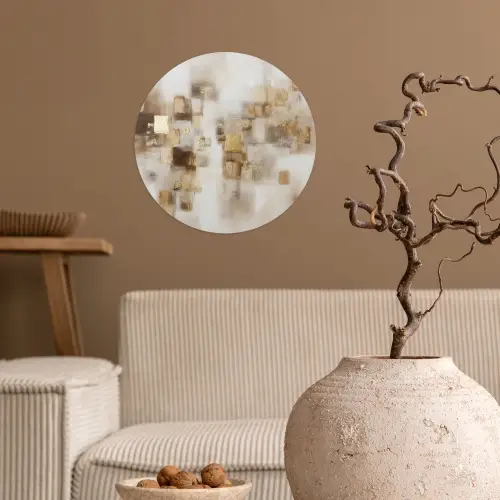 Abstracte vierkanten - Aardetonen - Mistig Wandcirkel behangsticker klein -sfeer1