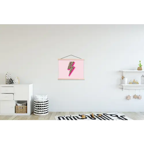Stippen - Roze - Bliksem textielposter latten blank klein -kinderkamer