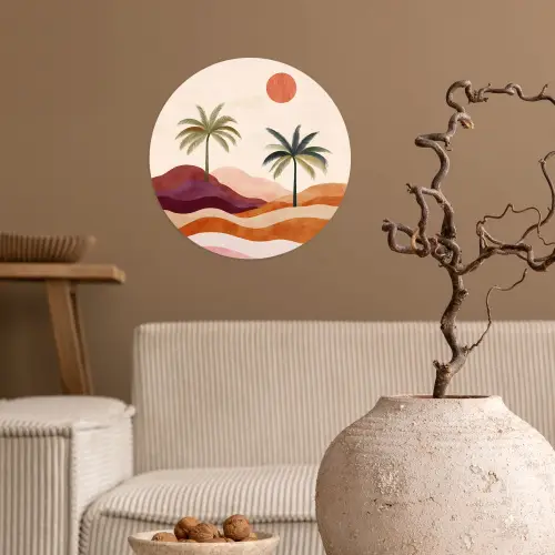 Palmbomen - Abstract - Zon - Heuvels Wandcirkel behangsticker klein -sfeer1