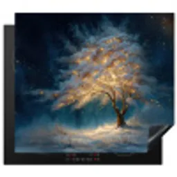 Levensboom - Nacht - Donker - Blauw Inductie beschermer vinyl 3mm middel -3d