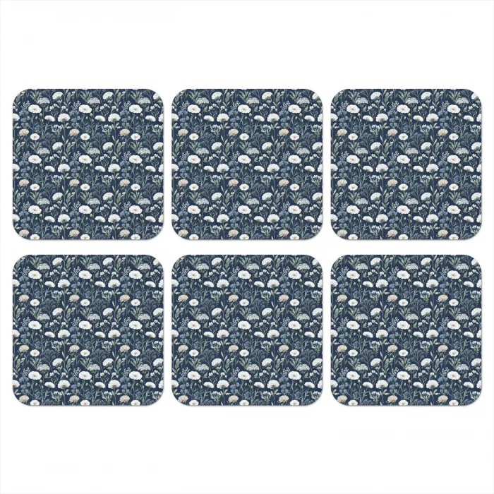 Patroon - Bloemen - Wit - Blauw onderzetter kurk middel 366 -3d