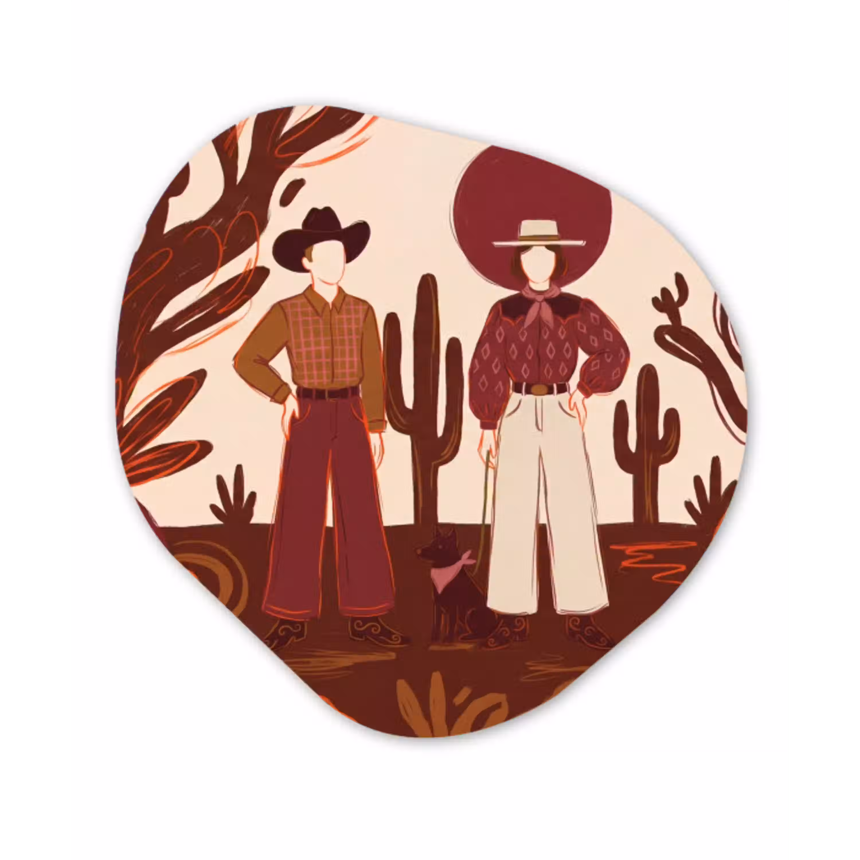 Mensen - Cowboykleding - Westerse stijl - Illustratie - Bruin Wandcirkel Organisch Forex 3mm klein -3d